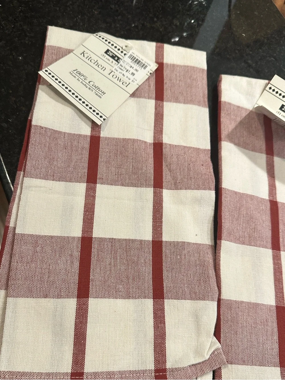 Set of 11 Assorted Checked and Solid Kitchen Towels - Red, Cream, Beige